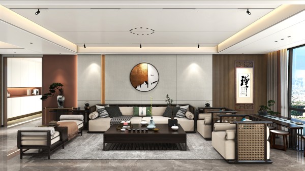 新中式全屋顶墙柜方案003