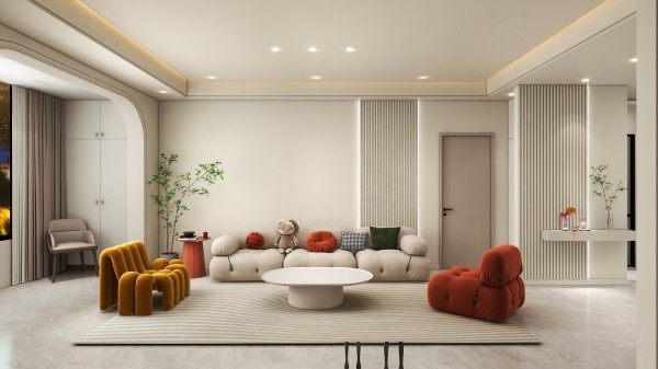 奶油风全屋顶墙柜方案004