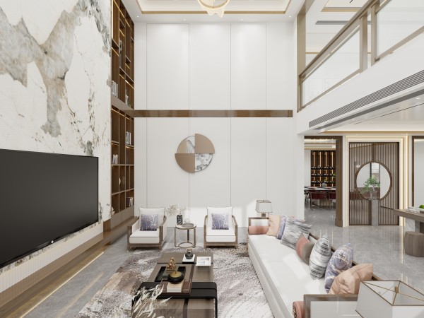 新中式别墅顶墙柜方案002