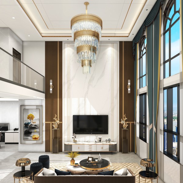 轻奢风别墅顶墙柜方案002